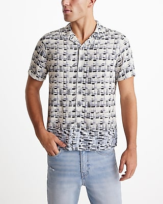 Painted Abstract Rayon Short Sleeve Shirt Neutral Men's XS