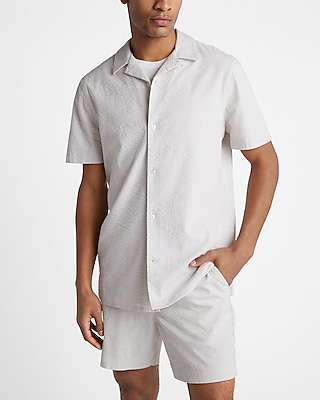Striped Seersucker Cotton Stretch Short Sleeve Shirt White Men's XL Tall