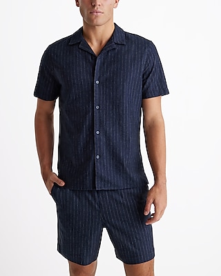 Striped Linen-Blend Short Sleeve Shirt