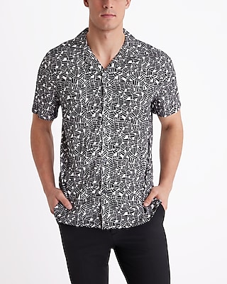 Abstract Mosaic Rayon Short Sleeve Shirt Black Men's XL