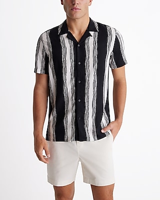 Line Striped Rayon Short Sleeve Shirt