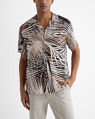 Palm Print Rayon Short Sleeve Shirt Neutral Men's
