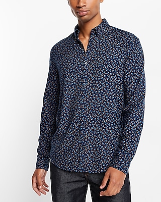 Ditsy Floral Stretch Flannel Shirt Blue Men's S