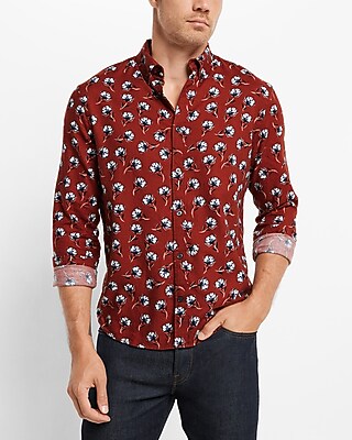 Big & Tall Floral Stretch Flannel Shirt Red Men's XXL