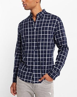 Big & Tall Plaid Stretch Flannel Shirt Blue Men's XXL