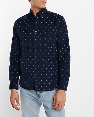 Geo Print Stretch Corduroy Shirt Blue Men's XS