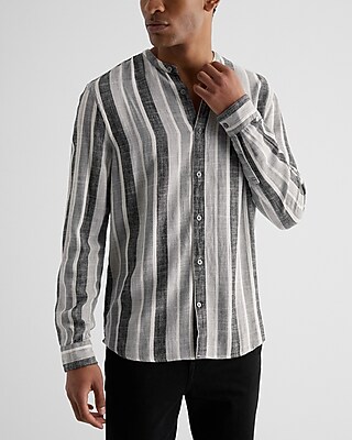 Striped Stretch Linen-Blend Shirt Gray Men's M