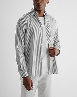 Relaxed Striped Stretch Cotton Shirt Black Men's XL