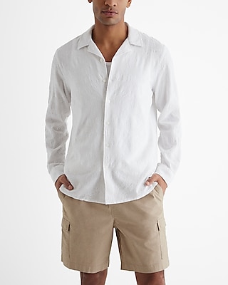 Textured Floral Jacquard Cotton Shirt Men's