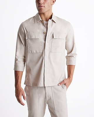 Double Pocket Cotton-Blend Shirt Jacket White Men's