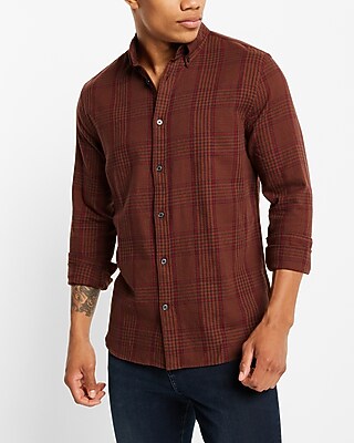 Plaid Stretch Flannel Shirt Brown Men's S