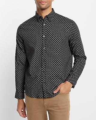 Floral Geo Print Flannel Shirt Black Men's L