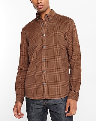 Plaid Houndstooth Stretch Corduroy Shirt