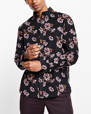 Floral Stretch Corduroy Shirt Black Men's XS