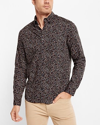 Floral Print Stretch Cotton Shirt Black Men's S