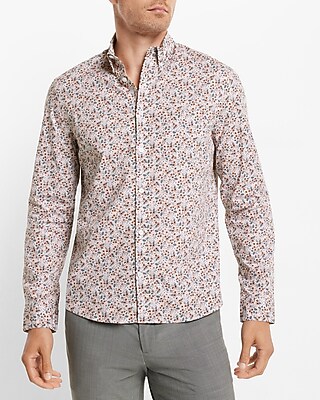 Floral Print Stretch Cotton Shirt Pink Men's XL