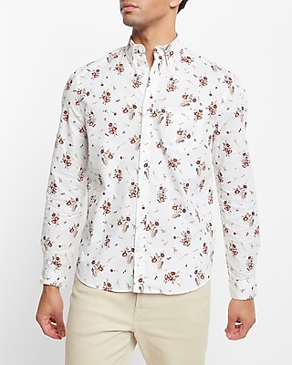 Floral Print Stretch Cotton Shirt White Men's XL