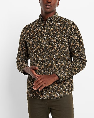 Floral Print Stretch Corduroy Shirt