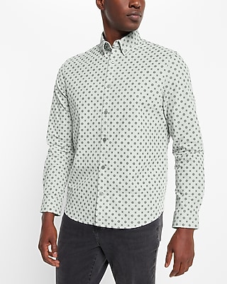 Big & Tall Mini Floral Print Stretch Corduroy Shirt Green Men's XXL