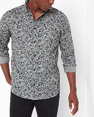 Floral Print Stretch Cotton Shirt Multi-Color Men's XS