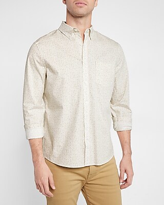 Abstract Print Stretch Cotton Shirt White Men's XL