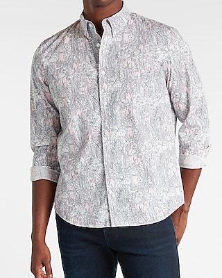 Leaf Print Stretch Cotton Shirt
