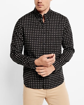 Geo Print Stretch Cotton Shirt Black Men's XL