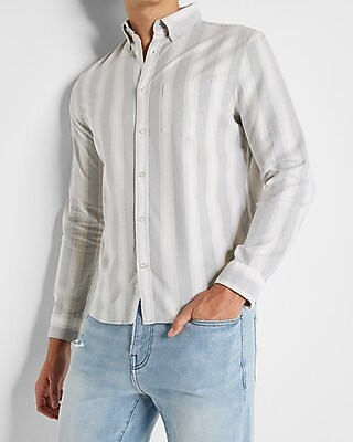 Striped Stretch Oxford Shirt Gray Men's XL
