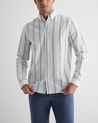 Striped Seersucker Shirt White Men's S