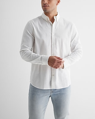 Seersucker Stretch Cotton Shirt White Men's XXL Tall