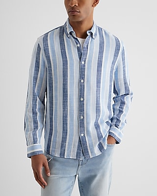 Striped Stretch Linen-Blend Shirt