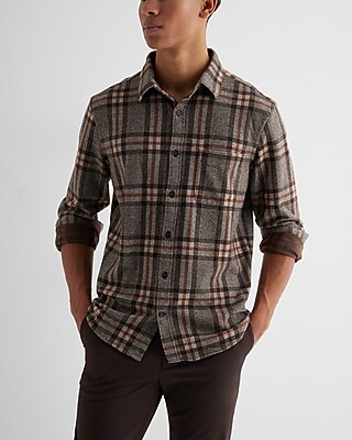 Brown Plaid Sweater Flannel Shirt