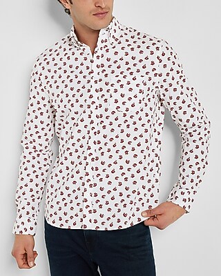 Floral Print Stretch Cotton Shirt White Men's XS