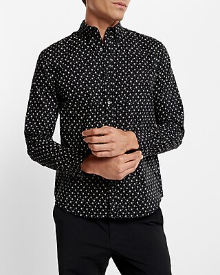 Big & Tall Floral Print Stretch Cotton Shirt Black Men's XXL