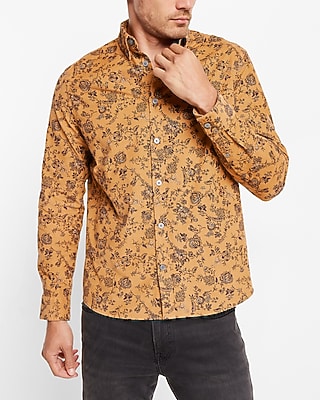 Floral Print Stretch Corduroy Shirt