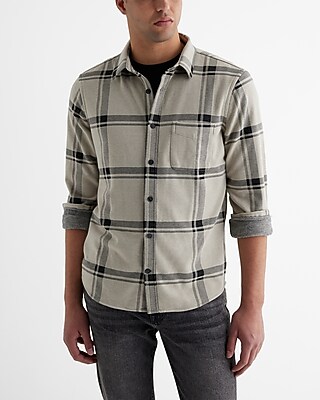 Plaid Sweater Flannel Shirt Neutral Men's XL Tall