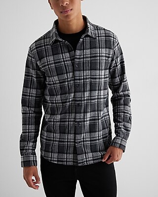 Plaid Sweater Flannel Shirt Gray Men's XXL Tall