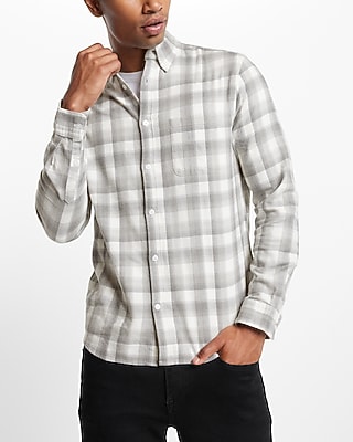 Grey Plaid Stretch Flannel Shirt