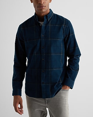 Plaid Stretch Corduroy Shirt Gray Men's M Tall