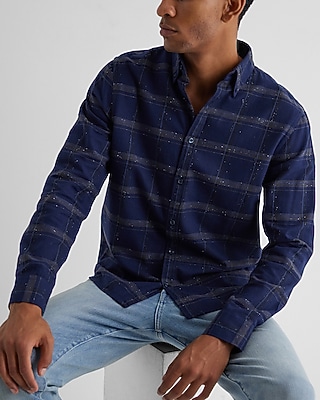 Plaid Specked Flannel Shirt Blue Men's S
