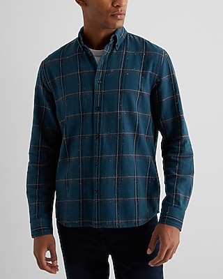 Plaid Specked Flannel Shirt Gray Men's S