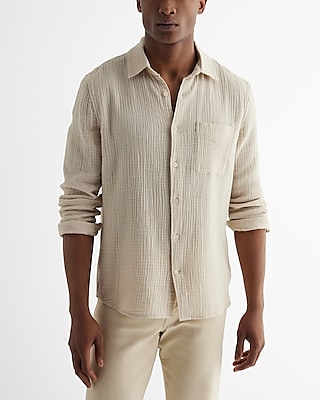 Crinkle Cotton Shirt Neutral Men's XL