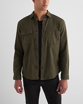 Relaxed Double Pocket Denim Shirt Green Men's XL