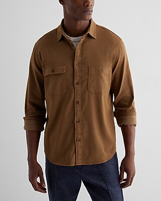 Relaxed Double Pocket Denim Shirt Brown Men's XL