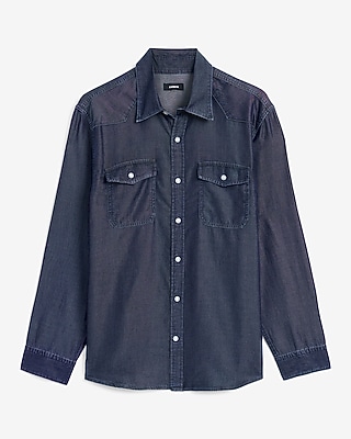 Double Button Pocket Long Sleeve Denim Soft Shirt