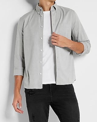 Solid Stretch Chambray Shirt Green Men's XL