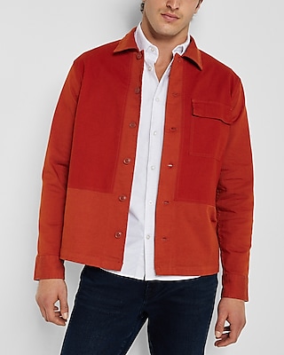 Solid Twill Pieced Stretch Shirt Jacket