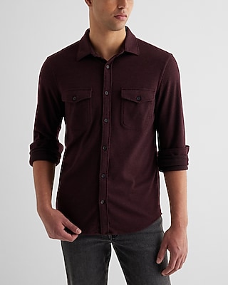 Twill Sweater Flannel Shirt Red Men's XS