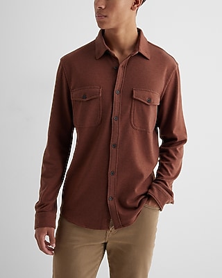 Twill Sweater Flannel Shirt Brown Men's L