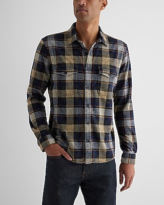 Camel Plaid Double Pocket Sweater Flannel Shirt